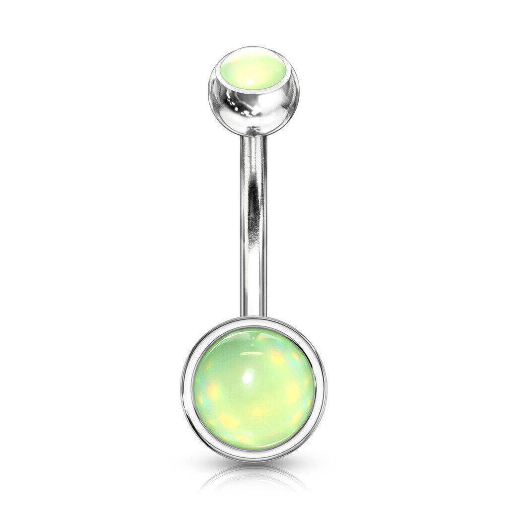 Double Round Illuminating Stone Gem Belly Ring Steel Naval Piercing Navel