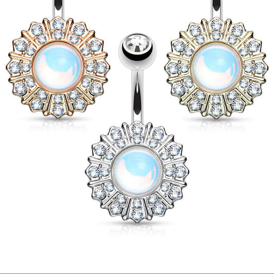 1pc Gem Paved White Revo Reflecting Stone Surgical Steel Belly Ring Navel Naval