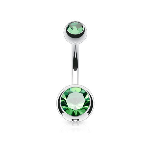 Surgical Steel Double CZ Gem Ball Belly Ring Pierced Navel Naval
