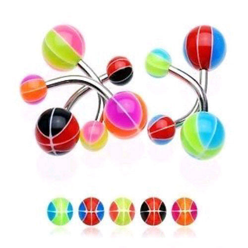 5pc Value Pack Basketball UV Acrylic Belly Ring Navel Piercing Pierced Naval