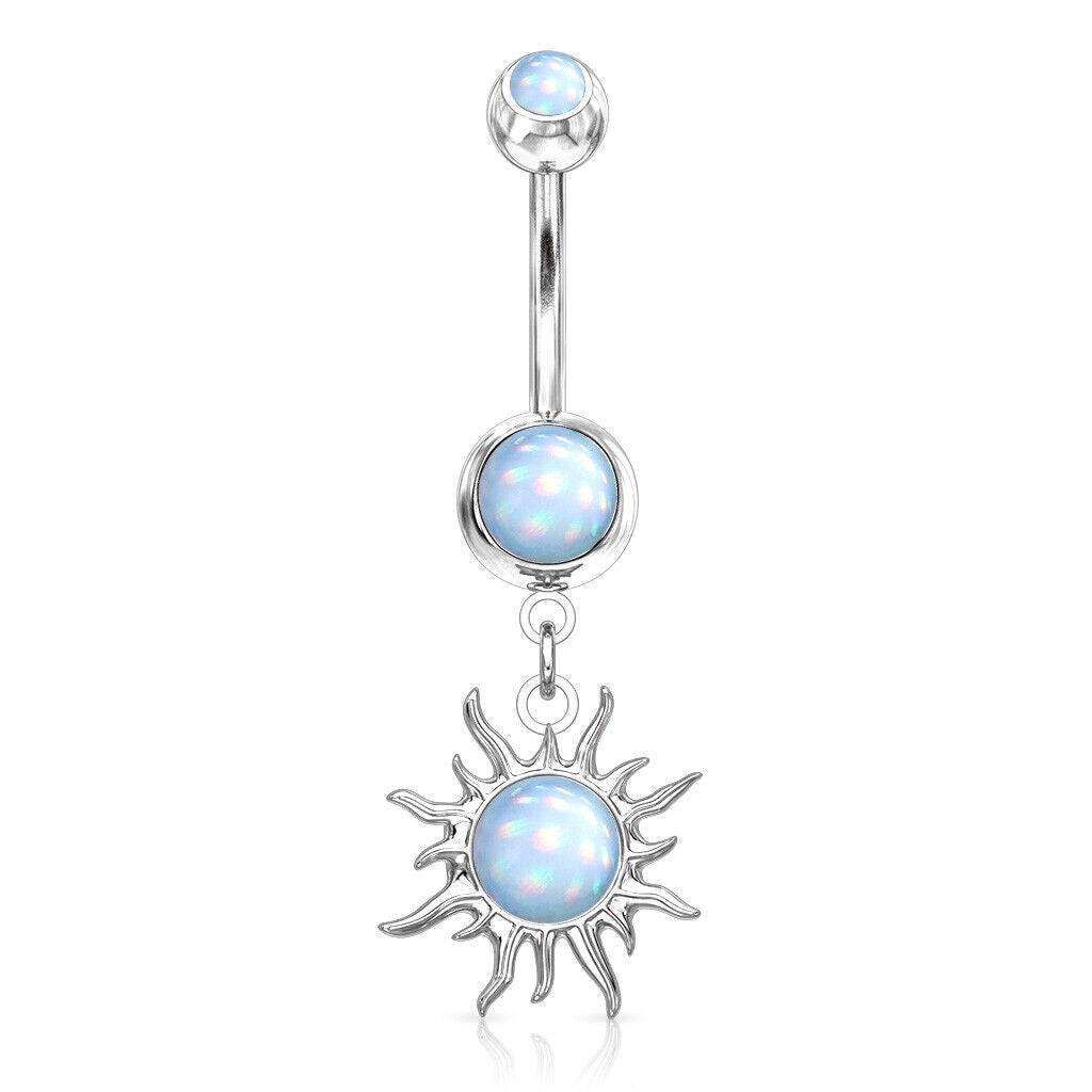 1pc Tribal Sun Illuminating Stone Dangle Belly Ring Steel Pierced Navel Naval