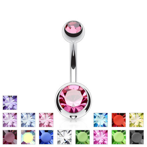 Surgical Steel Double CZ Gem Ball Belly Ring Pierced Navel Naval