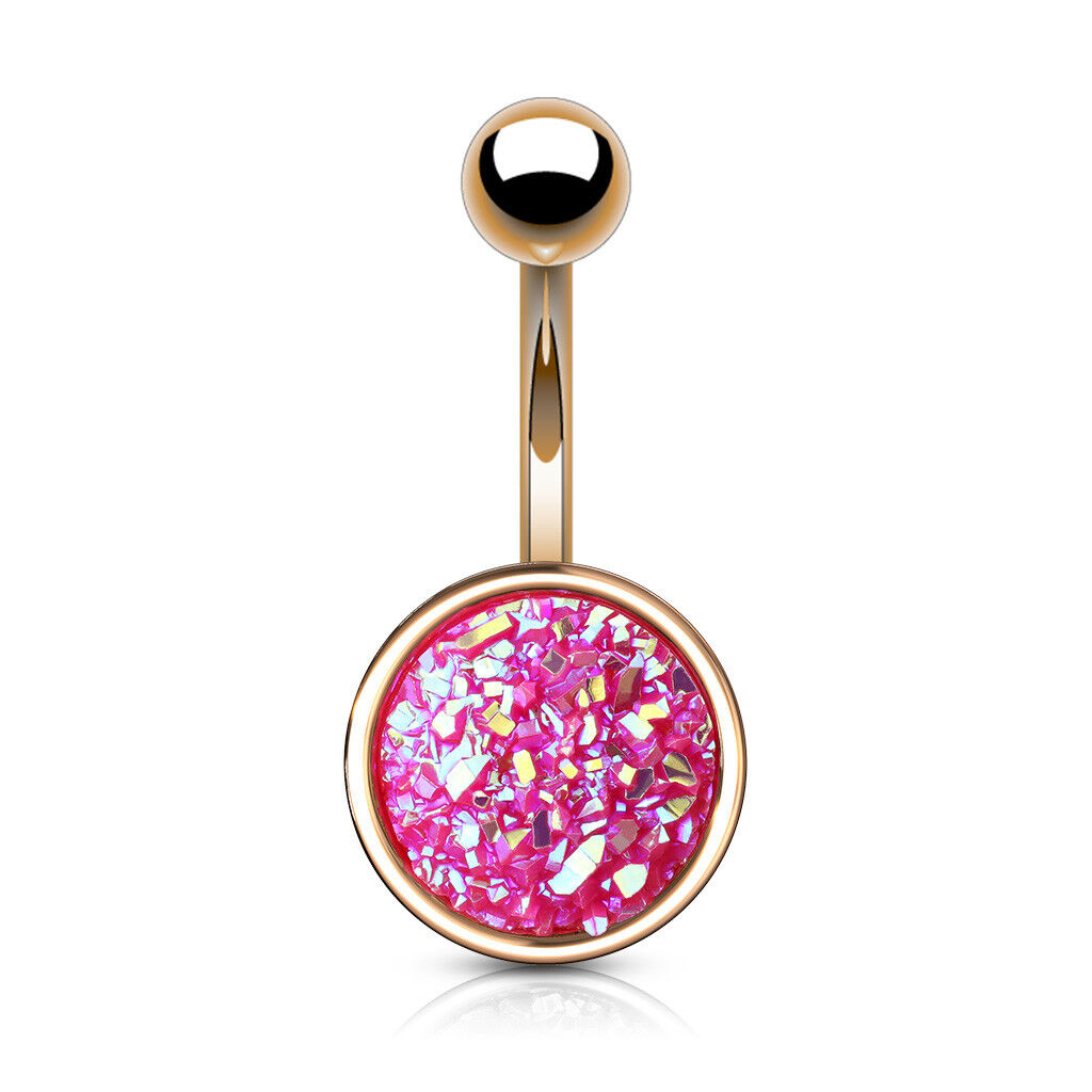 1pc Druzy Stone Style Rose Gold Plated Steel 14g Belly Ring Pierced Navel Naval