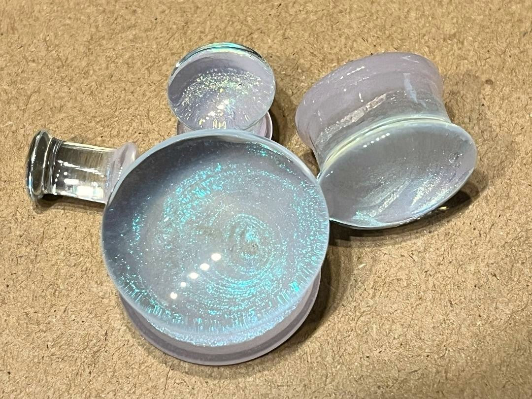 PAIR Pink Sparkle Galaxy Swirl Design Pyrex Glass Plugs