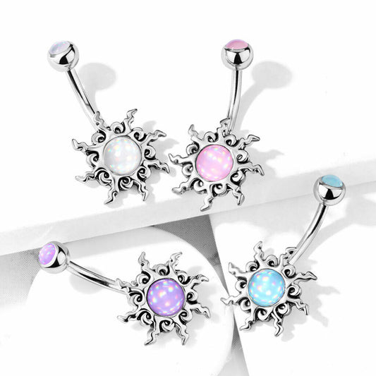 1pc Tribal Sun Illuminating Stone Surgical Steel Belly Ring Pierced Navel Naval