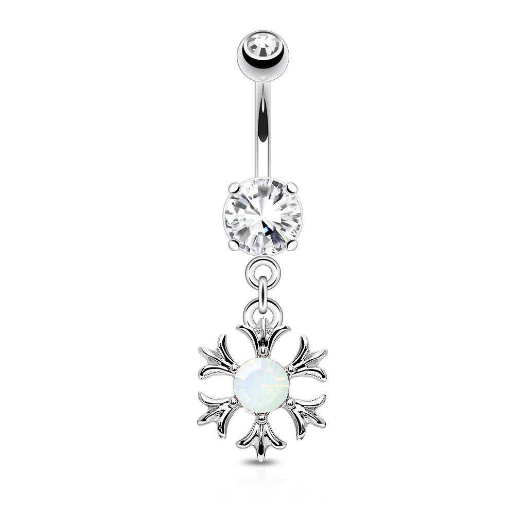 1pc Opalite & CZ Gem Tribal Sun Belly Ring Navel Naval