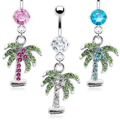 Palm Tree CZ Gem Belly Ring Navel Naval