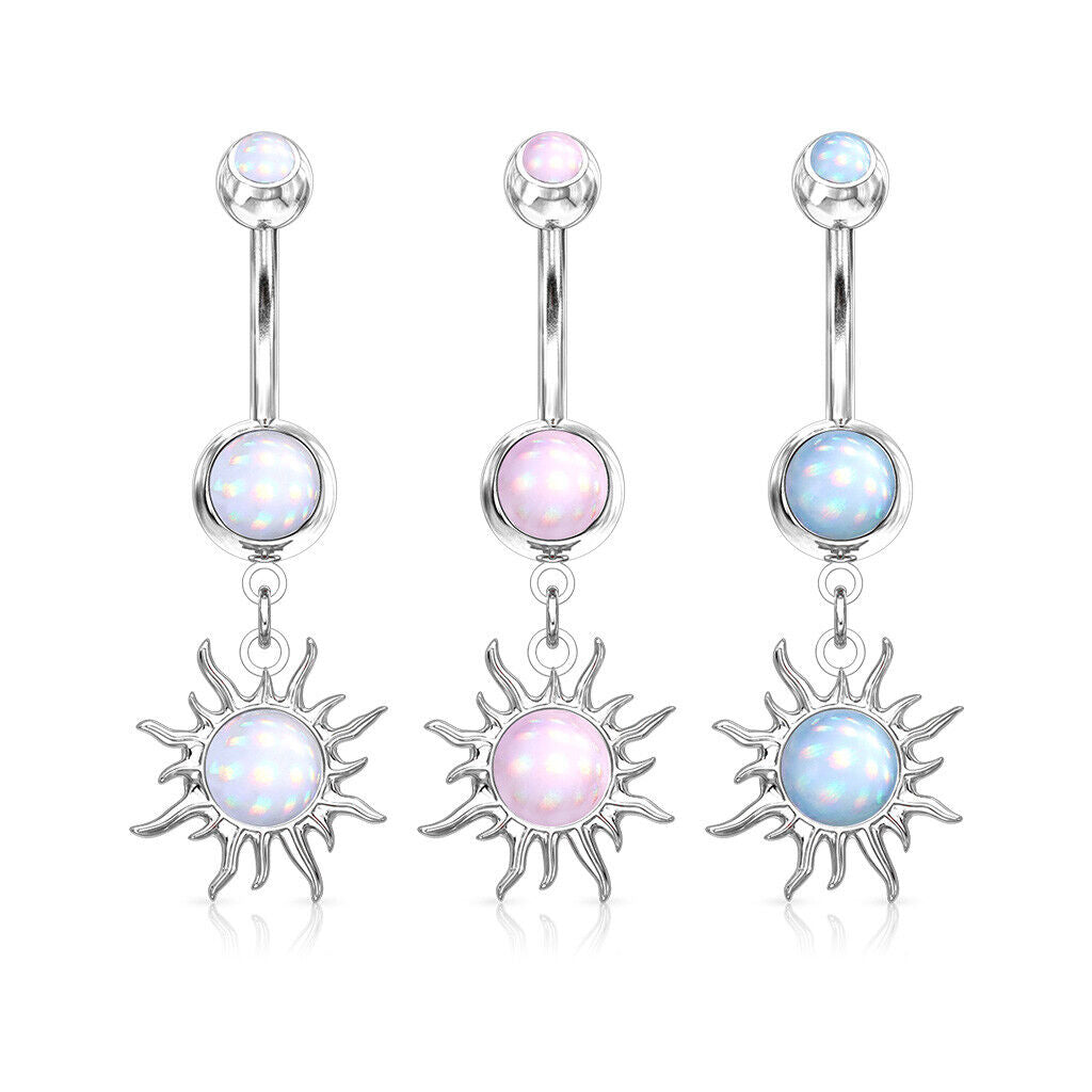1pc Tribal Sun Illuminating Stone Dangle Belly Ring Steel Pierced Navel Naval