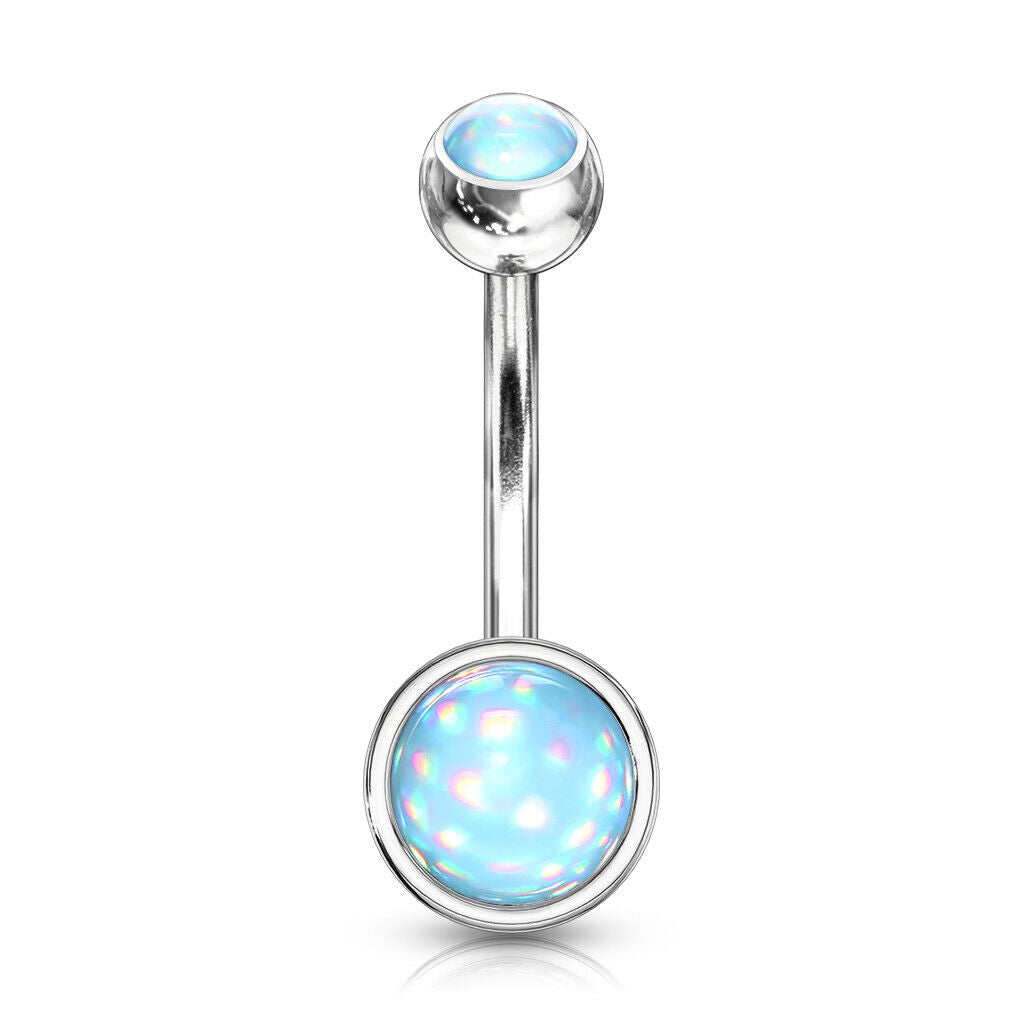 Double Round Illuminating Stone Gem Belly Ring Steel Naval Piercing Navel