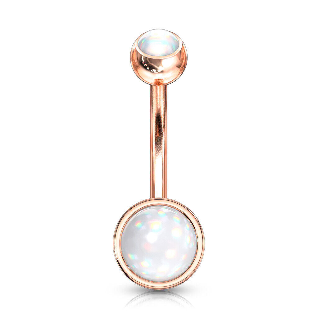Double Round Illuminating Stone Gem Belly Ring Steel Naval Piercing Navel
