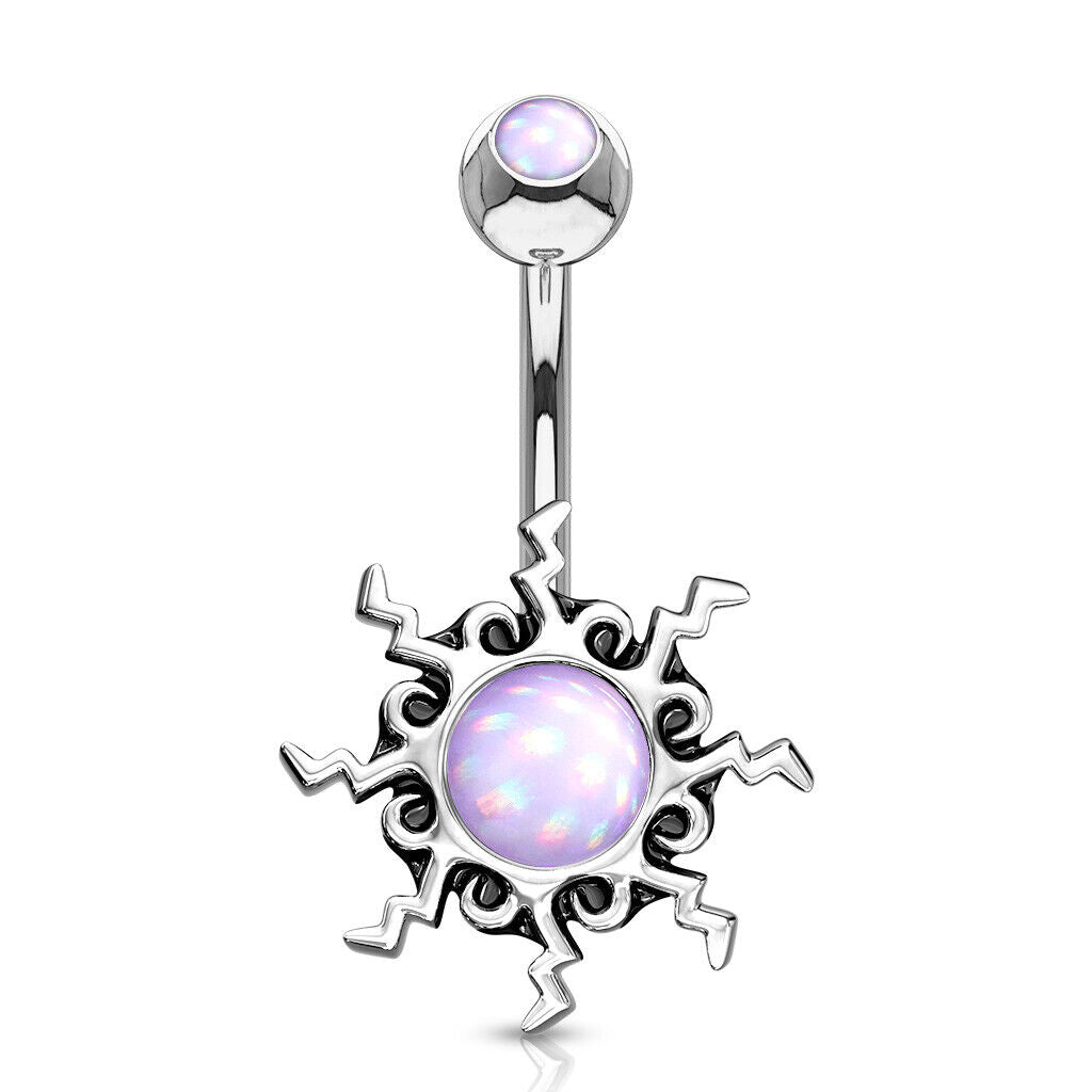 1pc Tribal Sun Illuminating Stone Surgical Steel Belly Ring Pierced Navel - Available Only In Pink