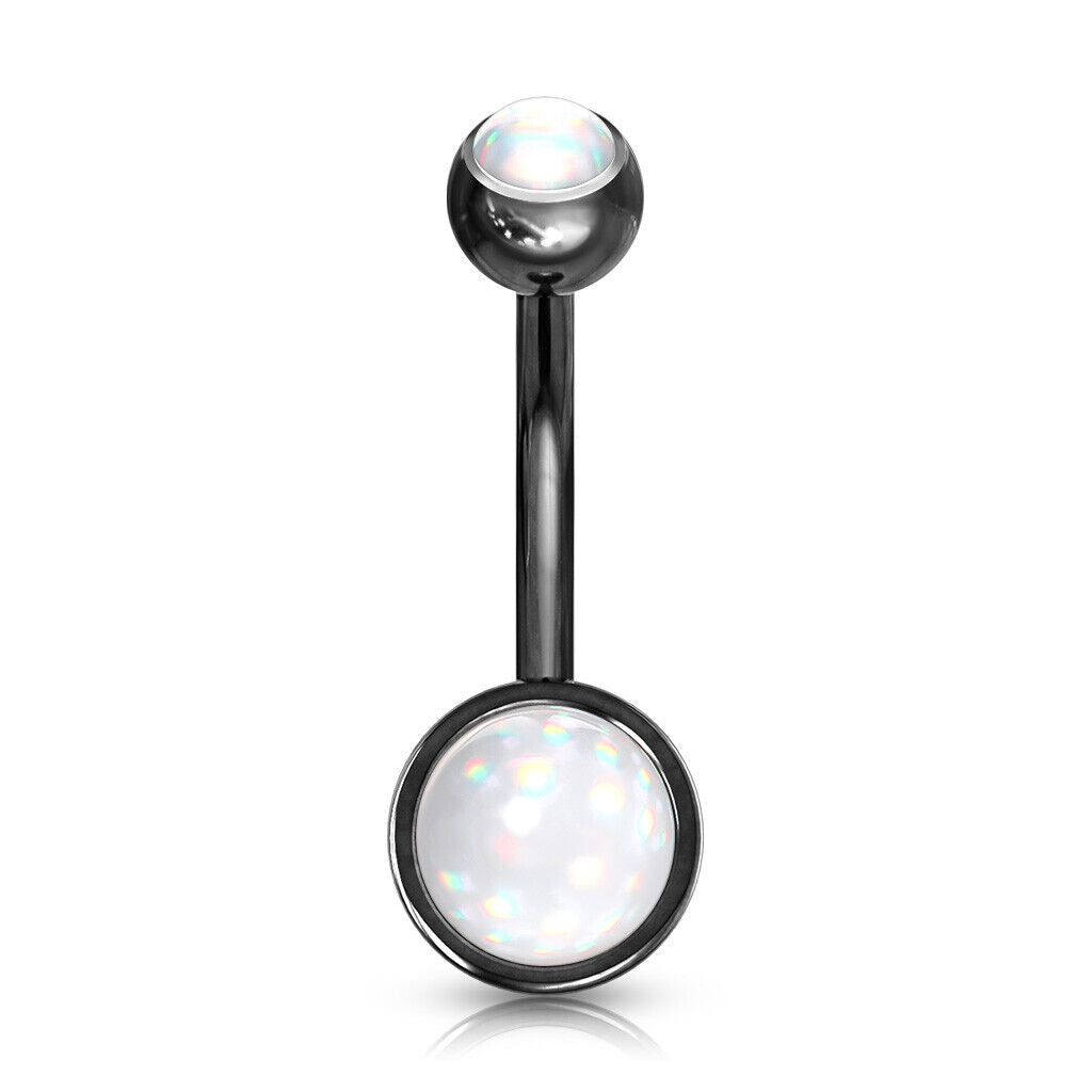 Double Round Illuminating Stone Gem Belly Ring Steel Naval Piercing Navel