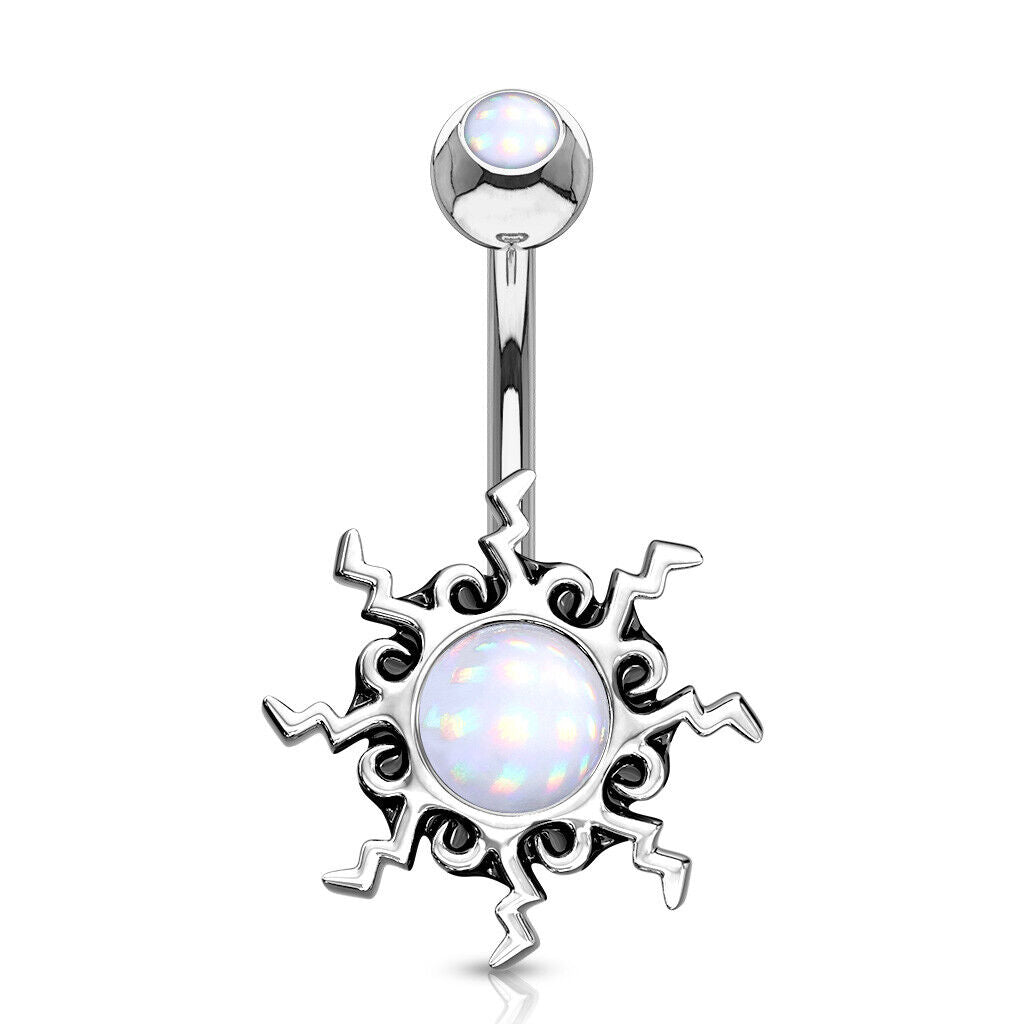 1pc Tribal Sun Illuminating Stone Surgical Steel Belly Ring Pierced Navel - Available Only In Pink