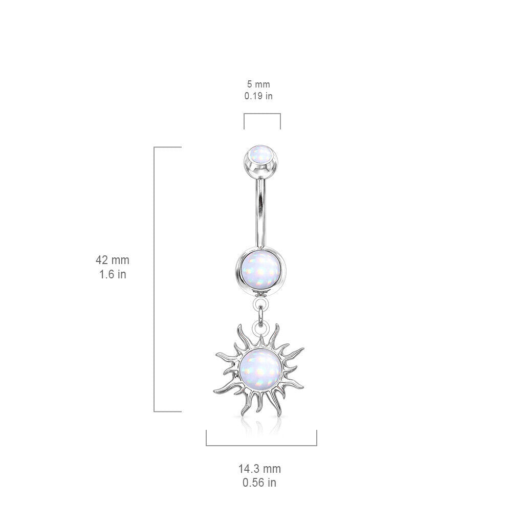 1pc Tribal Sun Illuminating Stone Dangle Belly Ring Steel Pierced Navel Naval