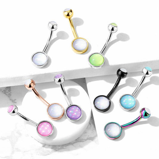 Double Round Illuminating Stone Gem Belly Ring Steel Naval Piercing Navel