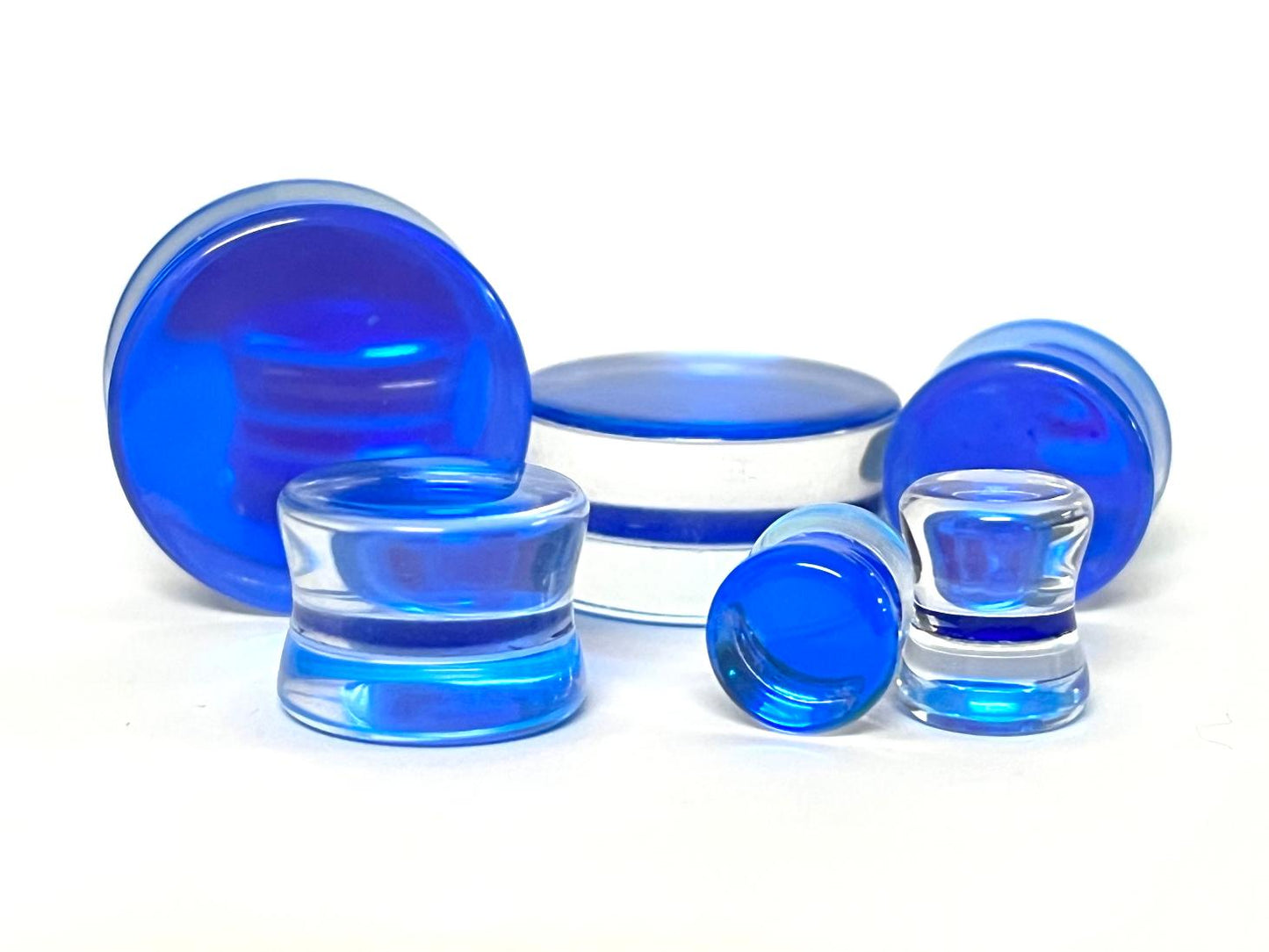 PAIR Blue Iridescent Glass Double Flare Plugs Gauges Tunnels Body Jewelry