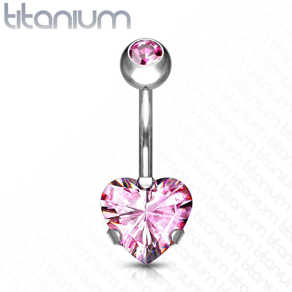 Solid Implant Grade Titanium Heart Gem Belly Button Ring 14g Navel Naval