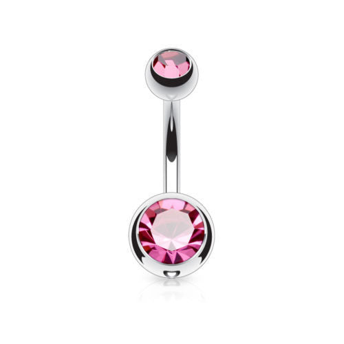 Surgical Steel Double CZ Gem Ball Belly Ring Pierced Navel Naval