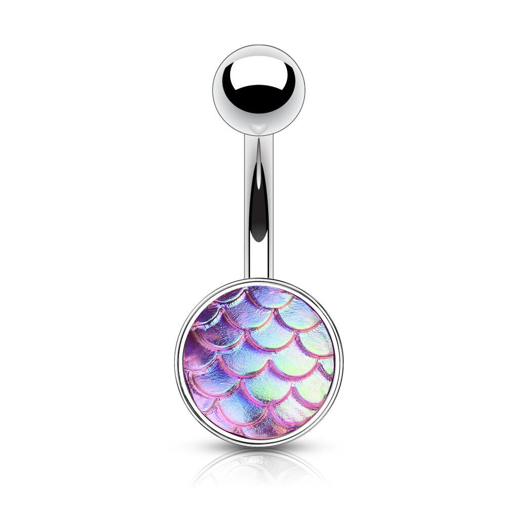 1pc Iridescent Fish Scale 316L Surgical Steel 14g Belly Ring Pierced Navel Naval