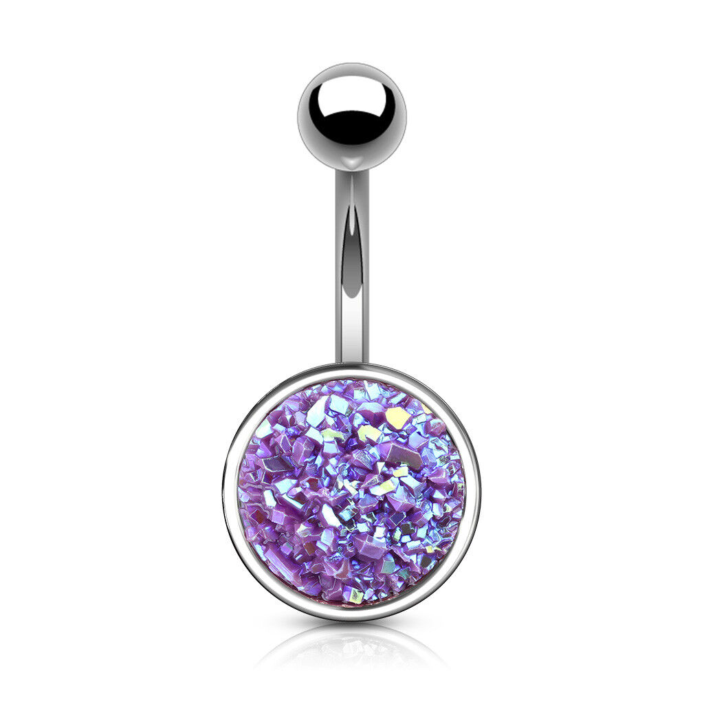 1pc Druzy Stone Style 316L Surgical Steel 14g Belly Ring Pierced Navel Naval