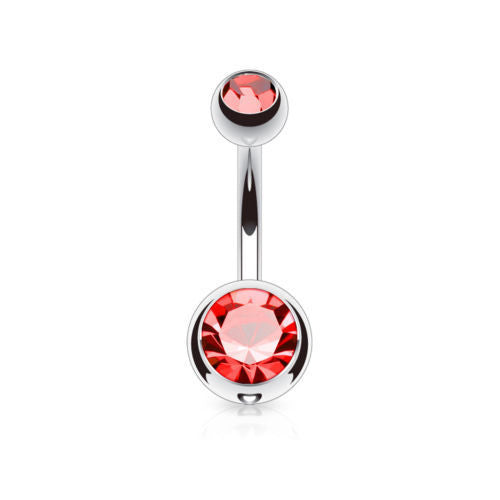 Surgical Steel Double CZ Gem Ball Belly Ring Pierced Navel Naval