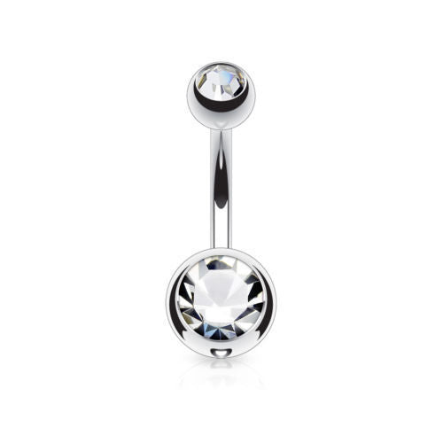 Surgical Steel Double CZ Gem Ball Belly Ring Pierced Navel Naval