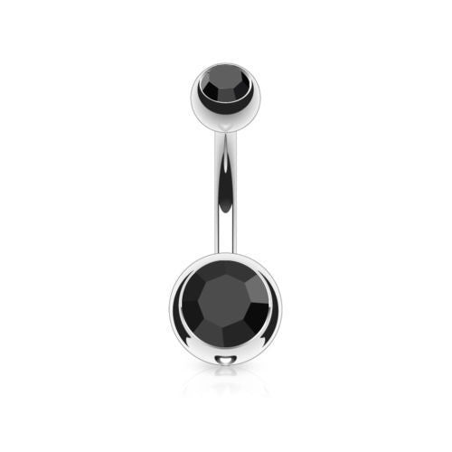 Surgical Steel Double CZ Gem Ball Belly Ring Pierced Navel Naval
