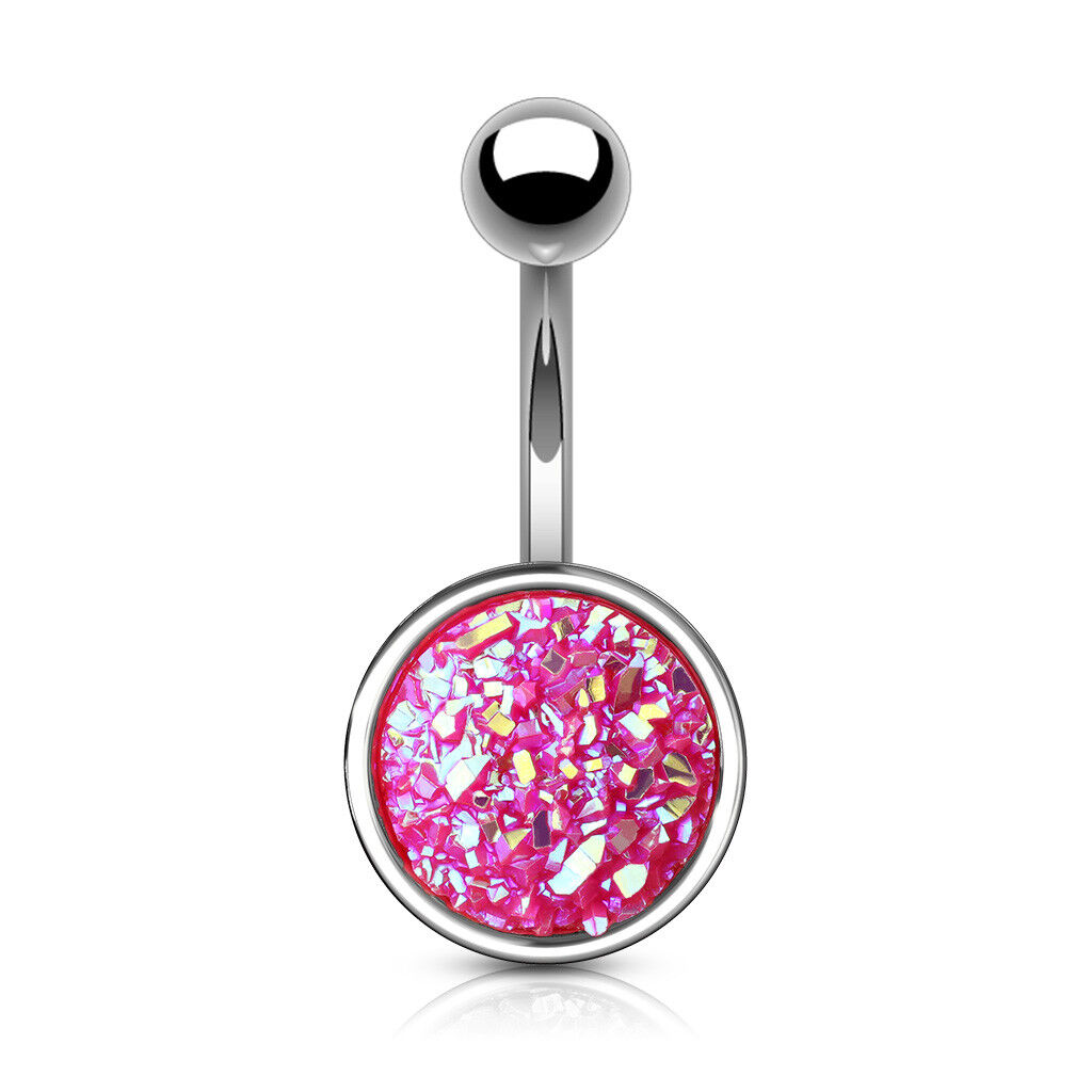 1pc Druzy Stone Style 316L Surgical Steel 14g Belly Ring Pierced Navel Naval