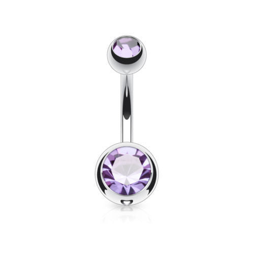 Surgical Steel Double CZ Gem Ball Belly Ring Pierced Navel Naval