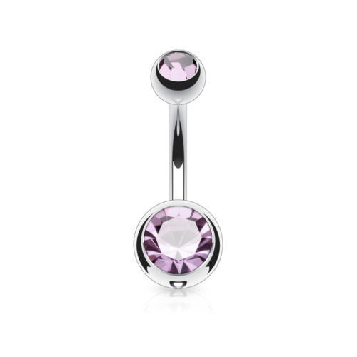 Surgical Steel Double CZ Gem Ball Belly Ring Pierced Navel Naval