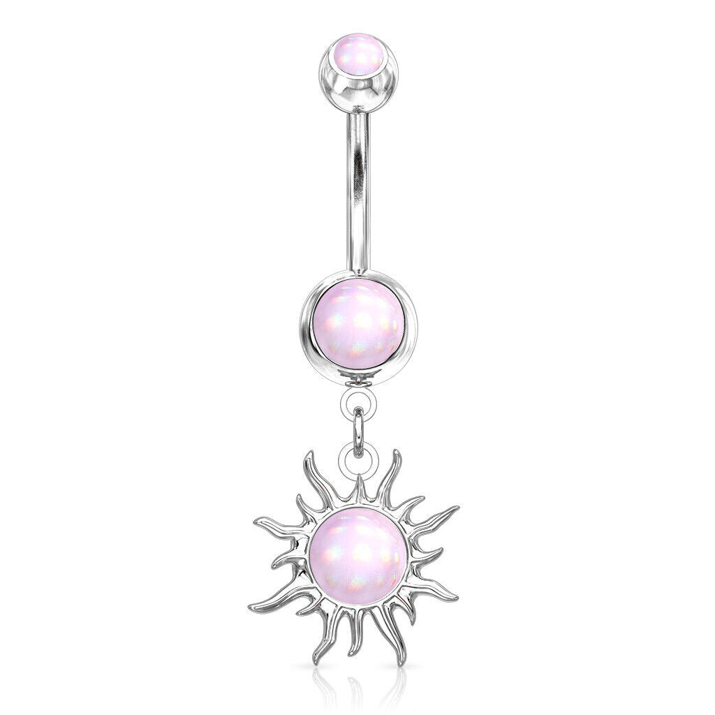 1pc Tribal Sun Illuminating Stone Dangle Belly Ring Steel Pierced Navel Naval