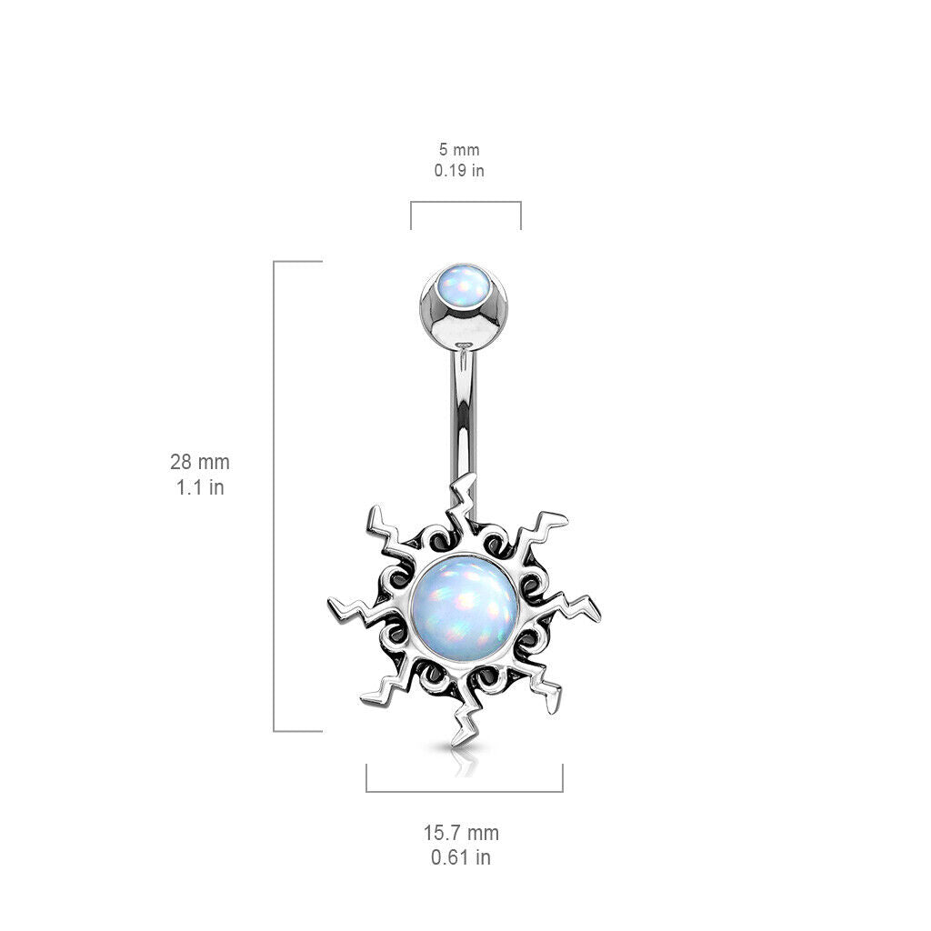 1pc Tribal Sun Illuminating Stone Surgical Steel Belly Ring Pierced Navel - Available Only In Pink