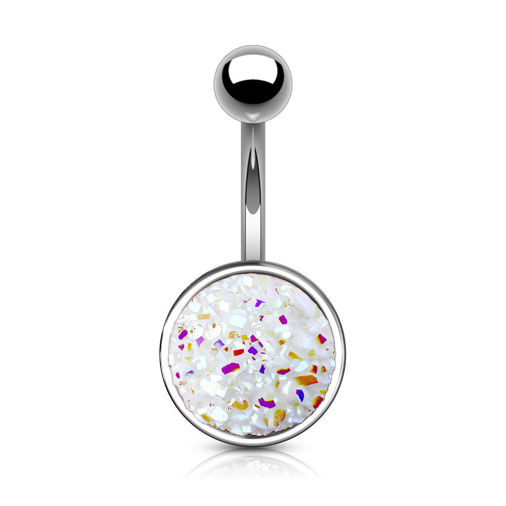 1pc Druzy Stone Style 316L Surgical Steel 14g Belly Ring Pierced Navel Naval