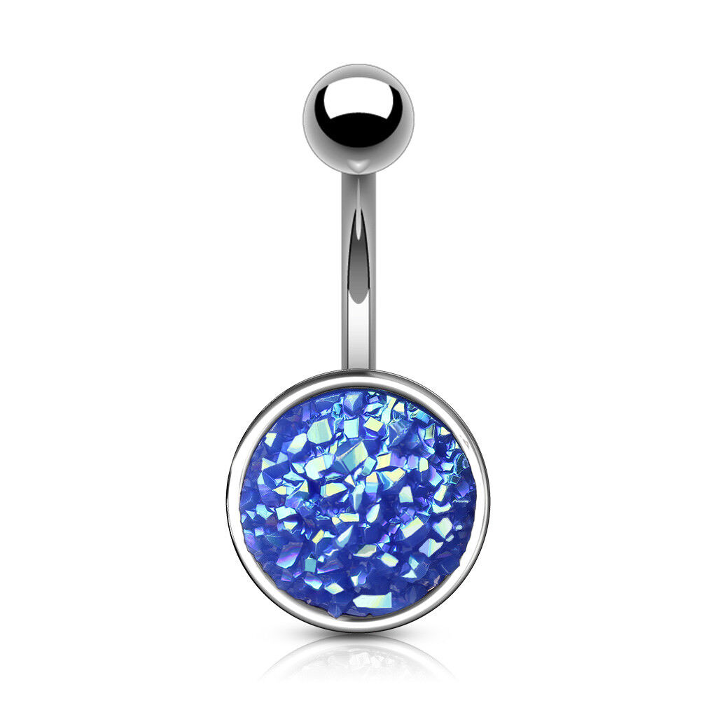 1pc Druzy Stone Style 316L Surgical Steel 14g Belly Ring Pierced Navel Naval