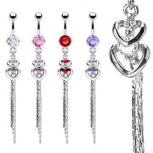 1pc Heart Chain CZ Gem Belly Ring Navel Piercing Pierced Naval Body Jewelry