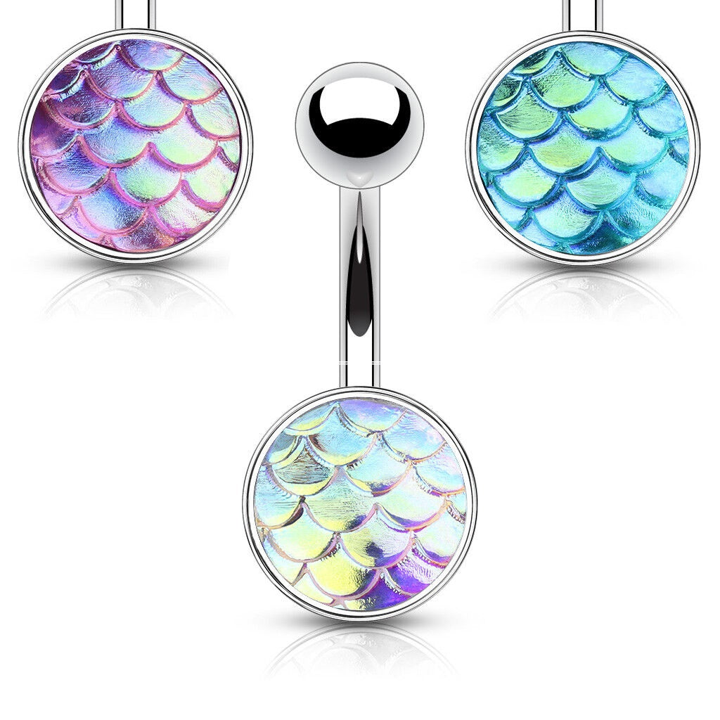 1pc Iridescent Fish Scale 316L Surgical Steel 14g Belly Ring Pierced Navel Naval