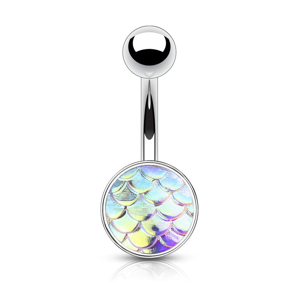 1pc Iridescent Fish Scale 316L Surgical Steel 14g Belly Ring Pierced Navel Naval