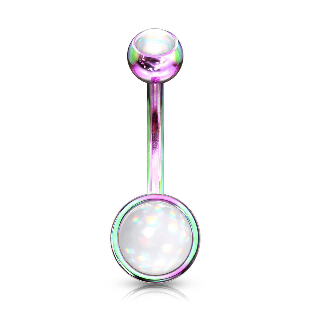Double Round Illuminating Stone Gem Belly Ring Steel Naval Piercing Navel