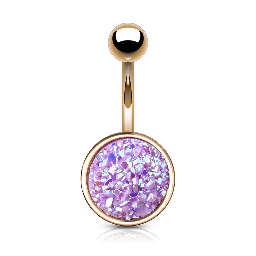 1pc Druzy Stone Style Rose Gold Plated Steel 14g Belly Ring Pierced Navel Naval