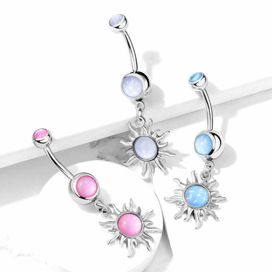 1pc Tribal Sun Illuminating Stone Dangle Belly Ring Steel Pierced Navel Naval