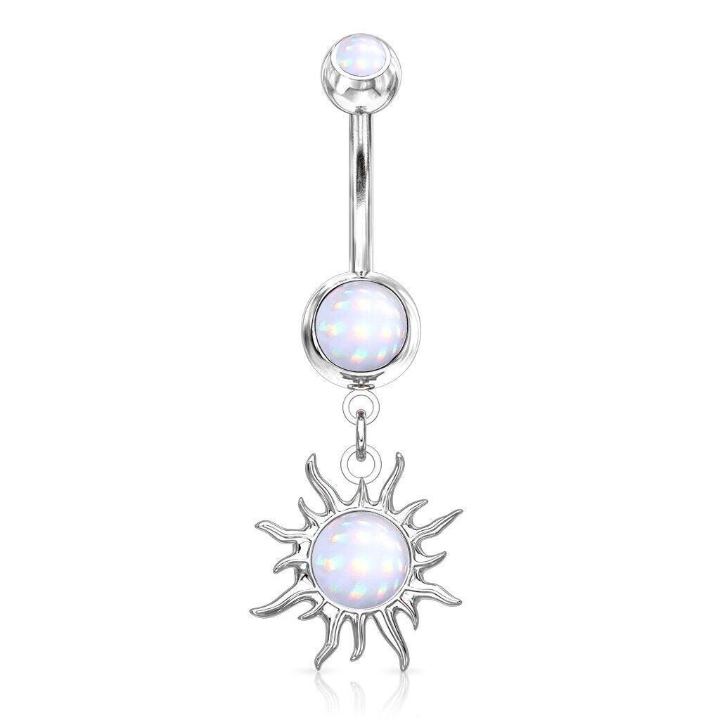 1pc Tribal Sun Illuminating Stone Dangle Belly Ring Steel Pierced Navel Naval