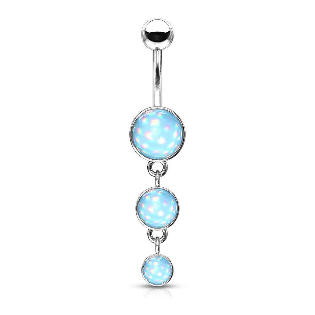 1pc Triple Round Illuminating Stone Dangle Belly Ring Pierced Navel Naval