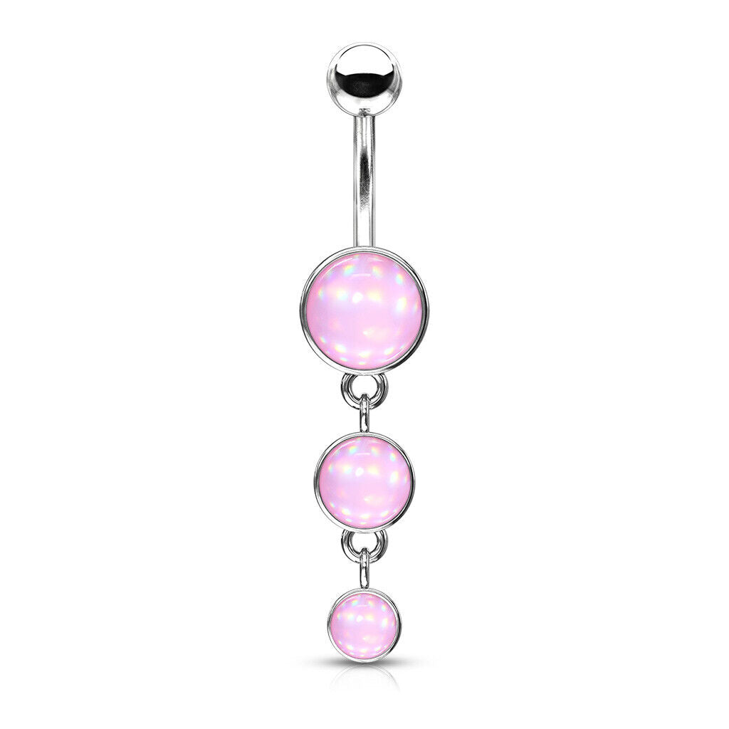 1pc Triple Round Illuminating Stone Dangle Belly Ring Pierced Navel Naval