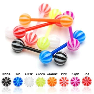 8 PAIR Value Pack Candy Stripe Beach Ball Nipple Barbells Rings 14g No Metal