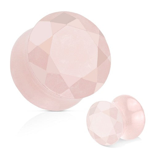PAIR Faceted Rose Quartz Stone Plugs Gauges