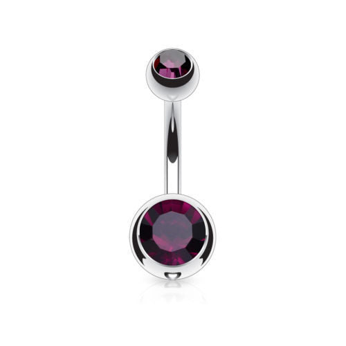 Surgical Steel Double CZ Gem Ball Belly Ring Pierced Navel Naval