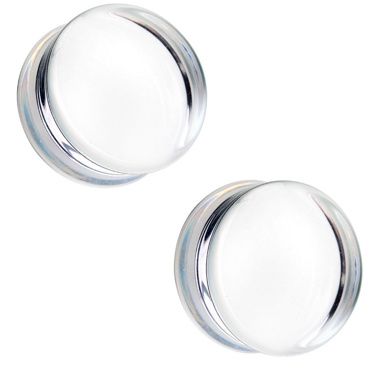 PAIR Clear Flat Glass Double Flare Plugs Gauges Earlets Body Jewelry