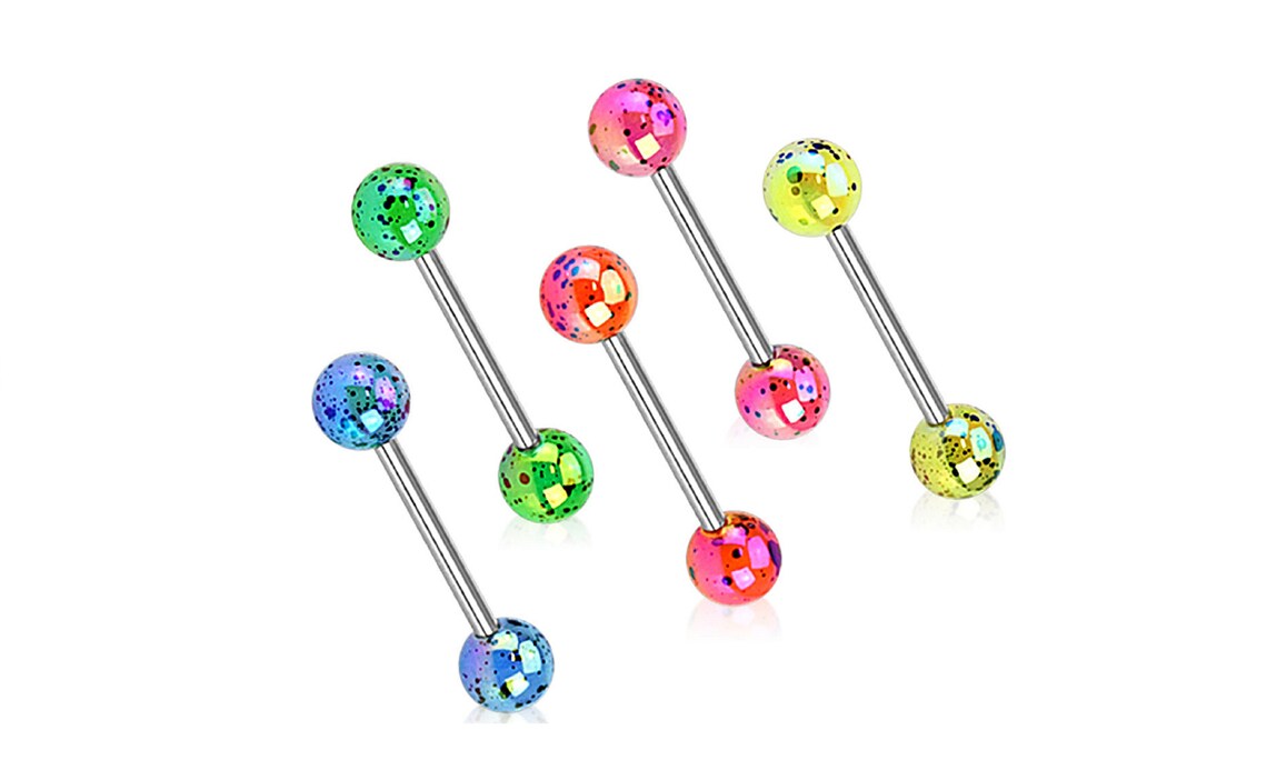 5 PAIR Value Pack Aurora Borealis Splash Nipple Barbells Rings Shields 14g 5/8"