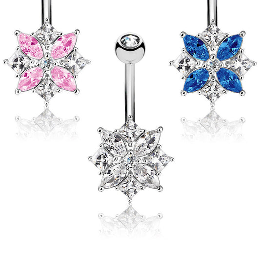 1pc Marquise & Square CZ Cluster Gem Flower Belly Ring Navel Naval