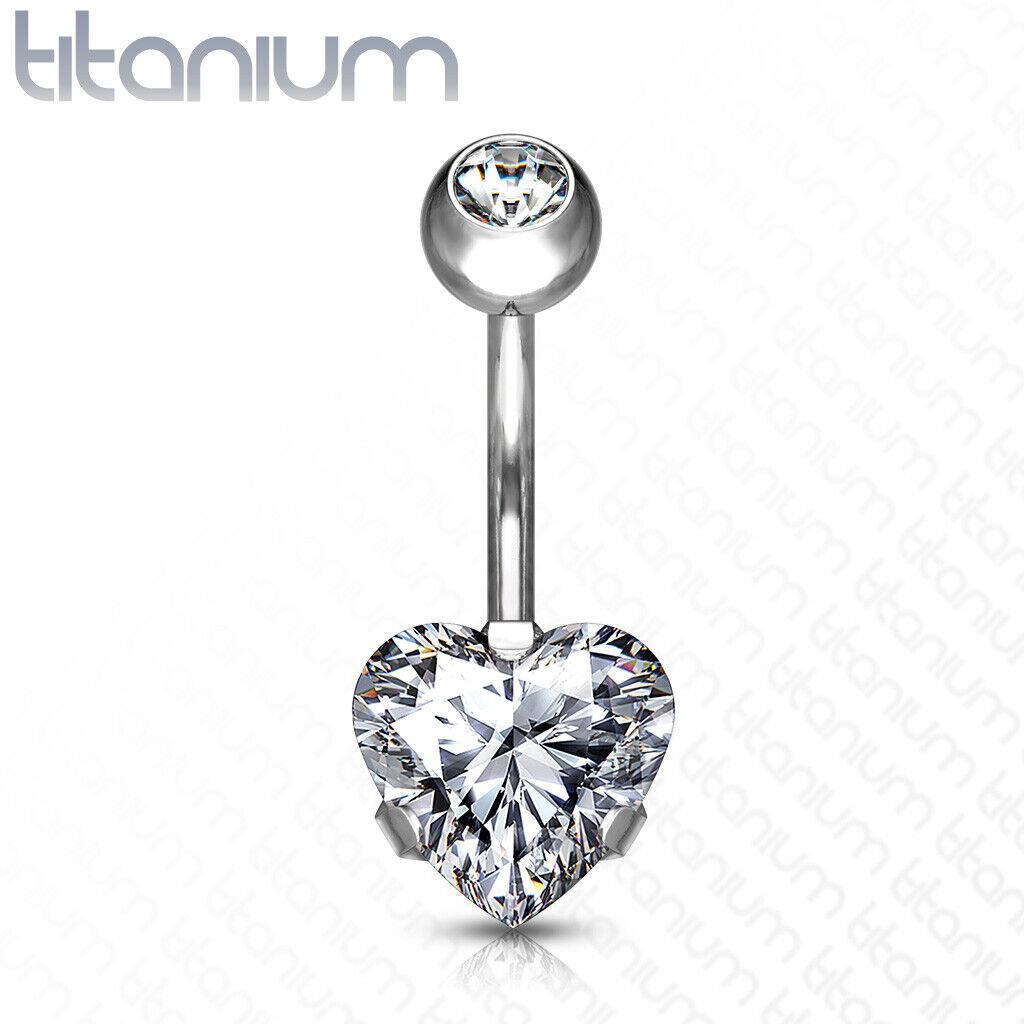 Solid Implant Grade Titanium Heart Gem Belly Button Ring 14g Navel Naval